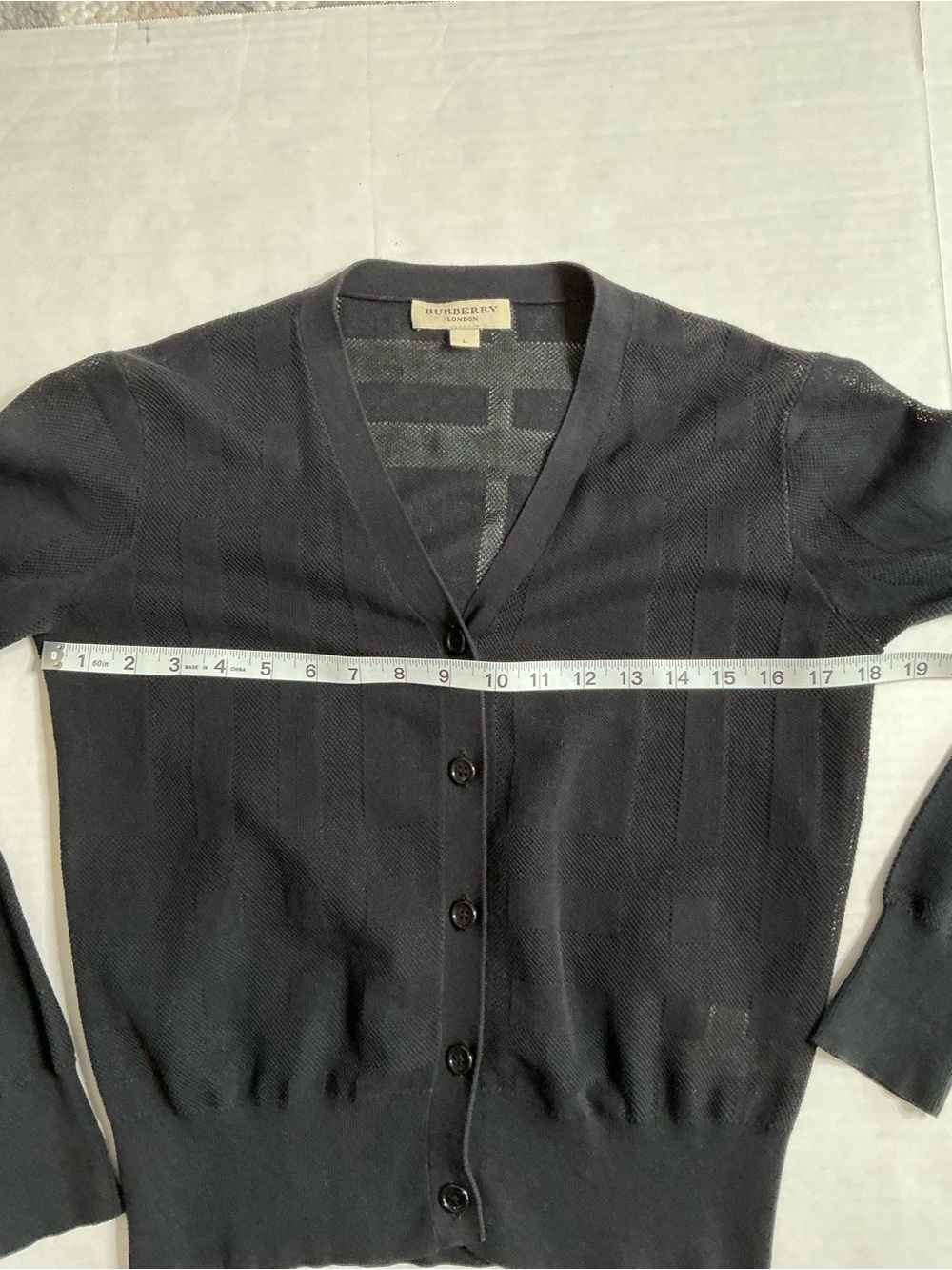 Burberry London Black V-Neck Button Front Women's Knit Cardigan Cotton Sz Large - Picture 8 of 14